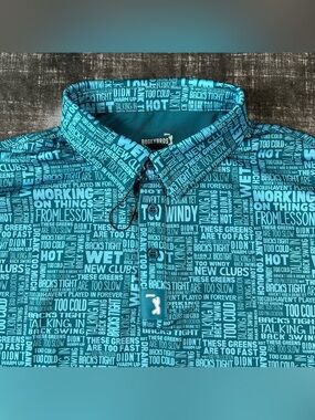 NWOT Bogey Bros Excuses Polo Men Medium Teal 4Way Stretch Golf Performance Shirt